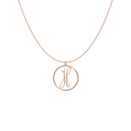 Circle Letter H Necklace-1 in 18K Rose Gold Plating
