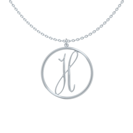 Circle Letter H Necklace in 925 Sterling Silver