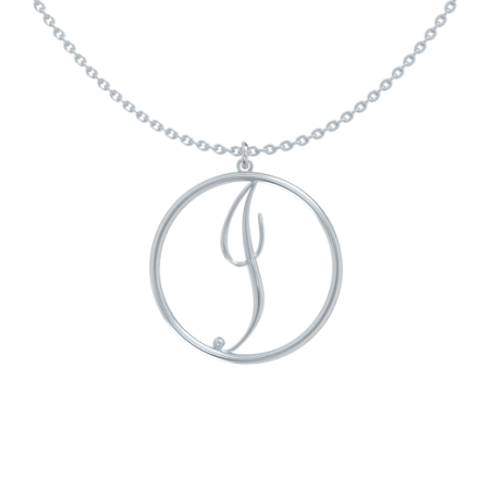Circle Letter I Necklace in 925 Sterling Silver