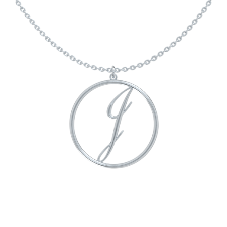 Circle Letter J Necklace in 925 Sterling Silver