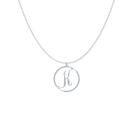 Circle Letter K Necklace-1 in 925 Sterling Silver