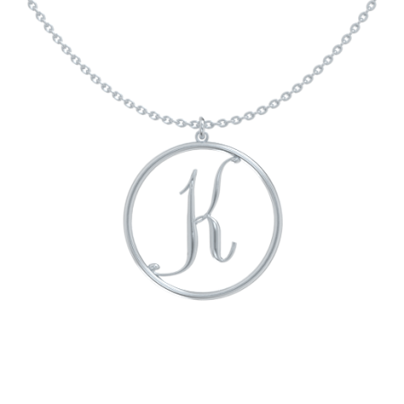 Circle Letter K Necklace in 925 Sterling Silver