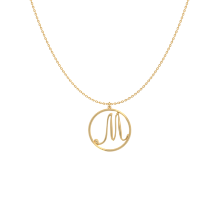 Circle Letter M Necklace-1 in 18K Gold Plating