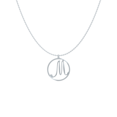 Circle Letter M Necklace-1 in 925 Sterling Silver