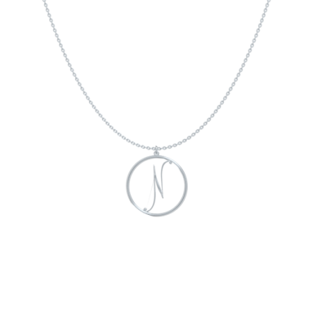 Circle Letter N Necklace-1 in 925 Sterling Silver