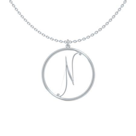 Circle Letter N Necklace in 925 Sterling Silver