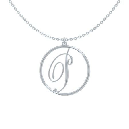 Circle Letter P Necklace in 925 Sterling Silver