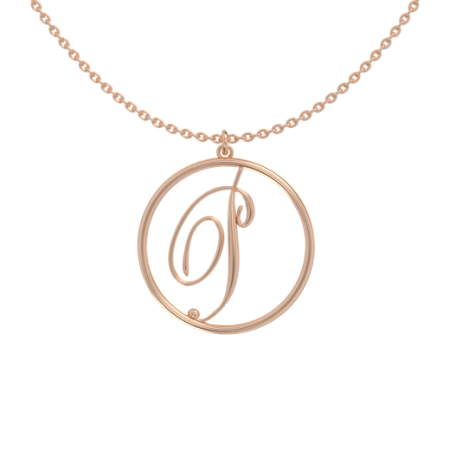 Circle Letter P Necklace in 18K Rose Gold Plating