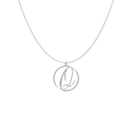 Circle Letter Q Necklace-1 in 925 Sterling Silver