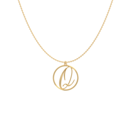 Circle Letter Q Necklace-1 in 18K Gold Plating