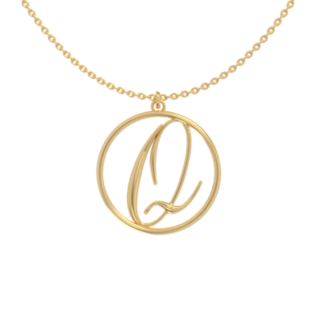 Circle Letter Q Necklace in 18K Gold Plating