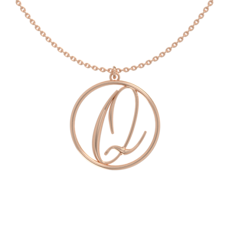 Circle Letter Q Necklace in 18K Rose Gold Plating