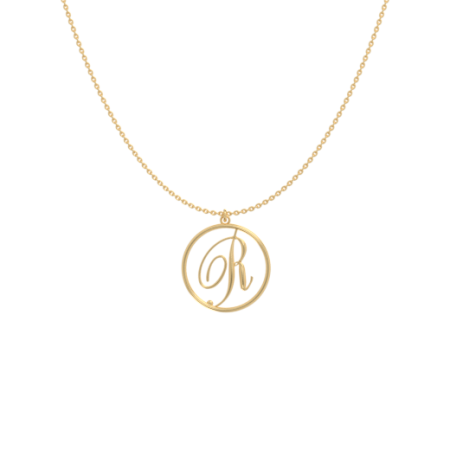 Circle Letter R Necklace-1 in 18K Gold Plating