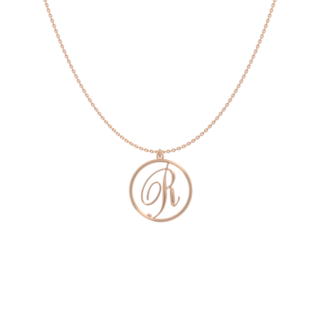 Circle Letter R Necklace-1 in 18K Rose Gold Plating