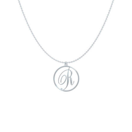 Circle Letter R Necklace-1 in 925 Sterling Silver