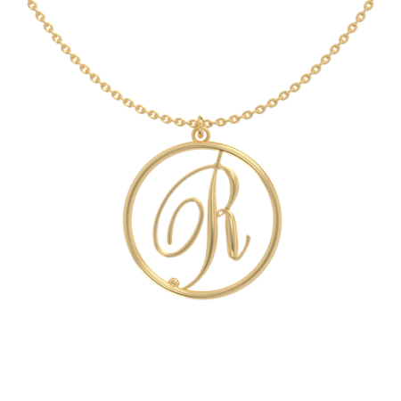 Circle Letter R Necklace in 18K Gold Plating