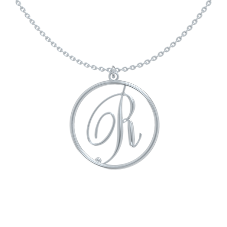 Circle Letter R Necklace in 925 Sterling Silver