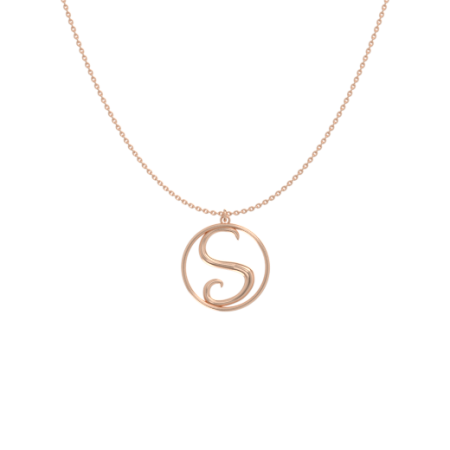 Circle Letter S Necklace-1 in 18K Rose Gold Plating