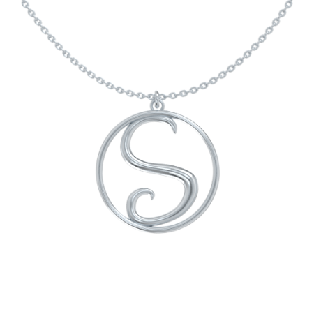 Circle Letter S Necklace in 925 Sterling Silver
