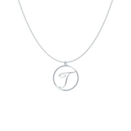Circle Letter T Necklace-1 in 925 Sterling Silver
