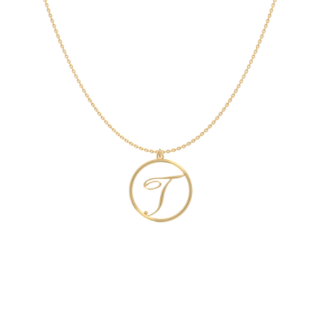 Circle Letter T Necklace-1 in 18K Gold Plating