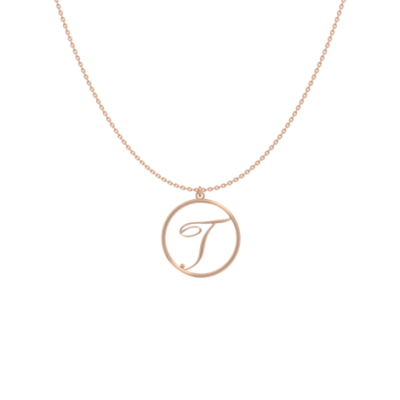 Circle Letter T Necklace-1 in 18K Rose Gold Plating