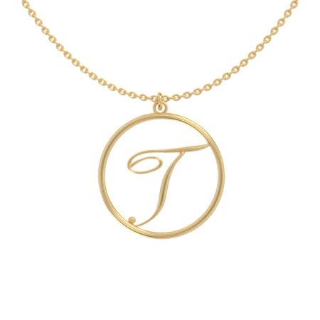 Circle Letter T Necklace in 18K Gold Plating