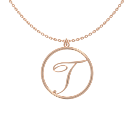 Circle Letter T Necklace in 18K Rose Gold Plating