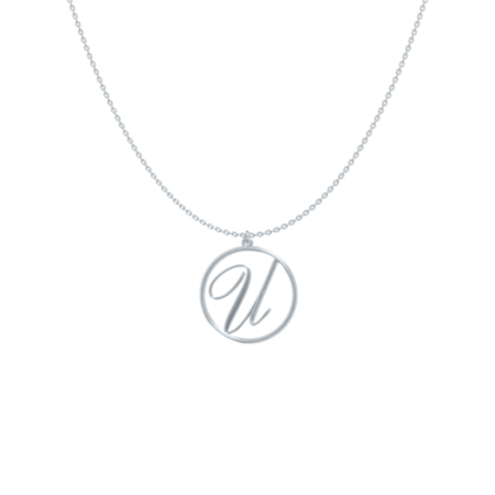 Circle Letter U Necklace-1 in 925 Sterling Silver