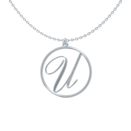 Circle Letter U Necklace in 925 Sterling Silver