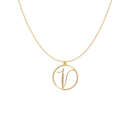 Circle Letter V Necklace-1 in 18K Gold Plating