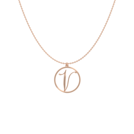 Circle Letter V Necklace-1 in 18K Rose Gold Plating