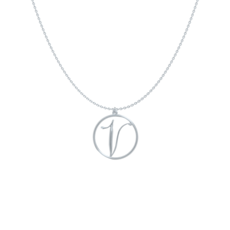 Circle Letter V Necklace-1 in 925 Sterling Silver