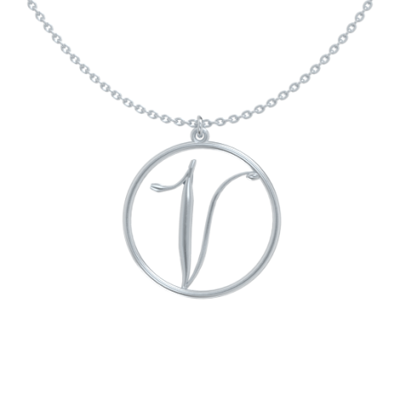 Circle Letter V Necklace in 925 Sterling Silver