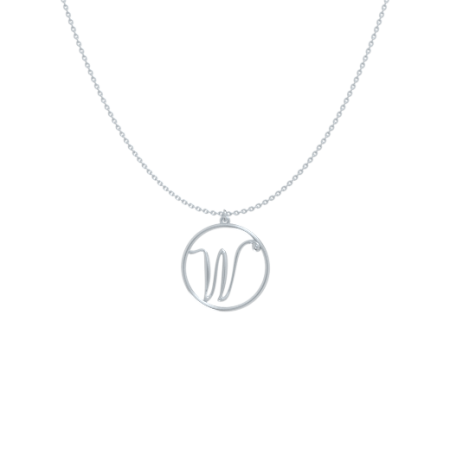 Circle Letter W Necklace-1 in 925 Sterling Silver