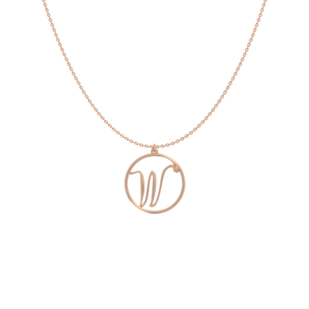 Circle Letter W Necklace-1 in 18K Rose Gold Plating