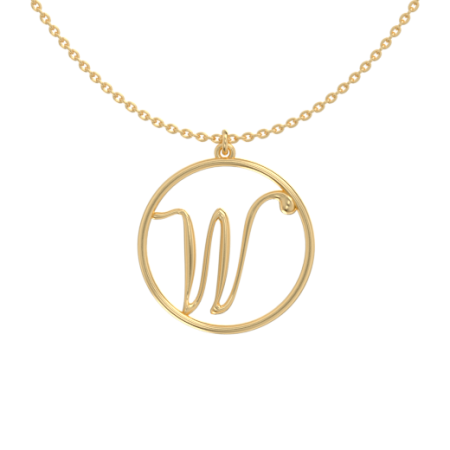 Circle Letter W Necklace in 18K Gold Plating