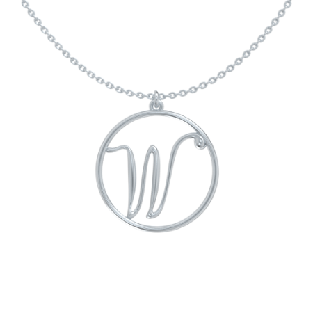 Circle Letter W Necklace in 925 Sterling Silver