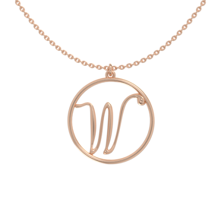 Circle Letter W Necklace in 18K Rose Gold Plating