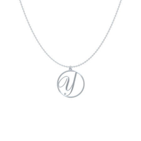 Circle Letter Y Necklace-1 in 925 Sterling Silver