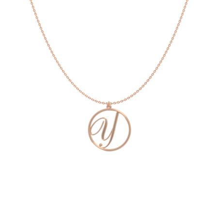 Circle Letter Y Necklace-1 in 18K Rose Gold Plating