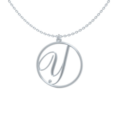 Circle Letter Y Necklace in 925 Sterling Silver