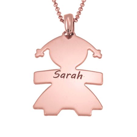 Little Girl Charm Necklace with Name in 18K Rose Gold Plating