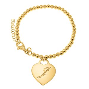 Heart Bead Initial Bracelet gold