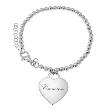 Beaded Name Bracelet with Engraved Heart in 925 Sterling Silver