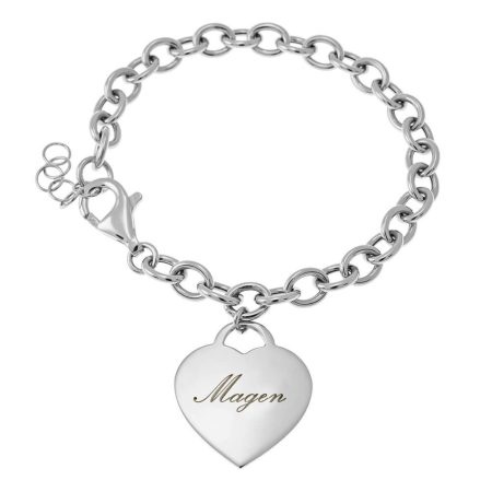 Name Bracelet with Heart Pendant & Link Chain in 925 Sterling Silver