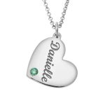 Engraved Heart Name Necklace with CZ Birthstone