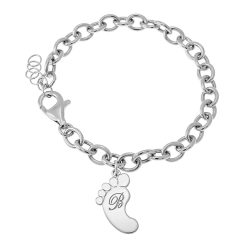 Initial Bracelet with Engraved Baby Foot & link Chain
