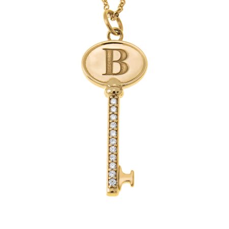 Initial Key Necklace in 18K Gold Plating