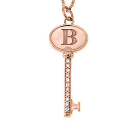 Initial Key Necklace in 18K Rose Gold Plating